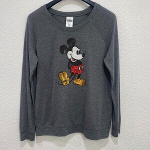 Disney Sequins Mickey Mouse Gray Raglan Pullover Crewneck Sweatshirt